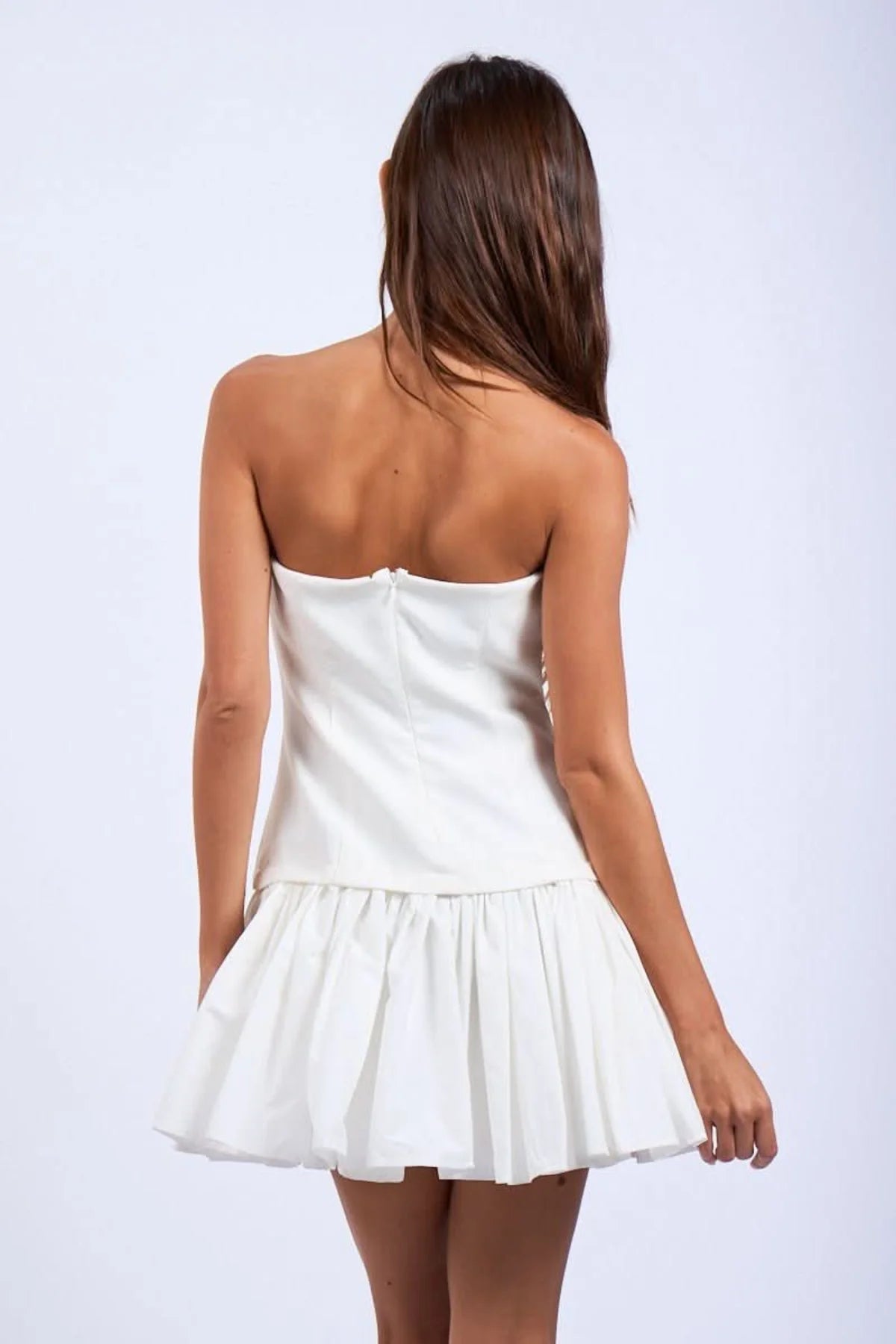 Agnes White Strapless Ruffle Mini Dress