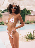 Jenner Tie Side Ruched Bikini Bottom White Red Polkadot
