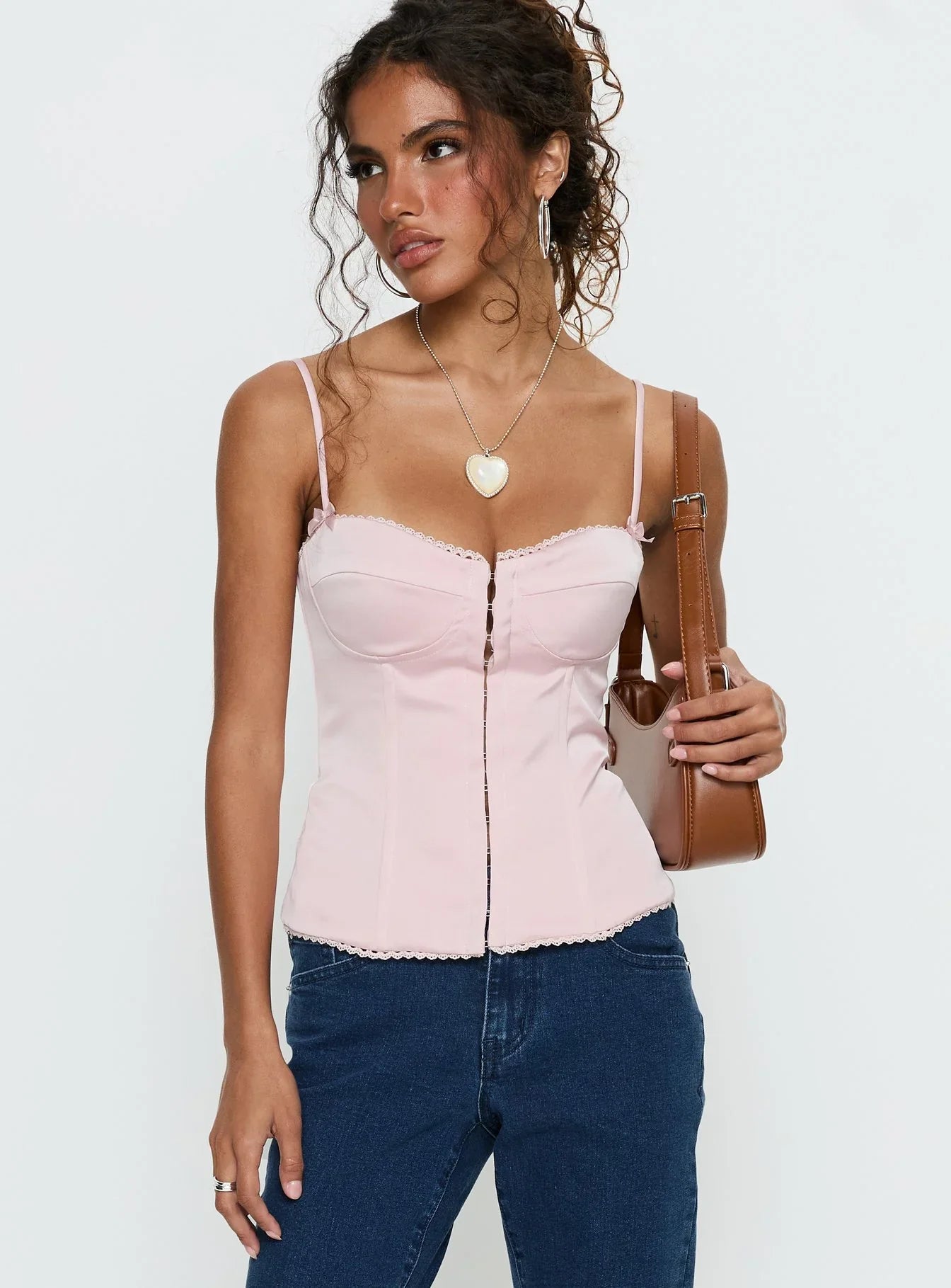 Maralyne Satin Corset Top Soft Pink