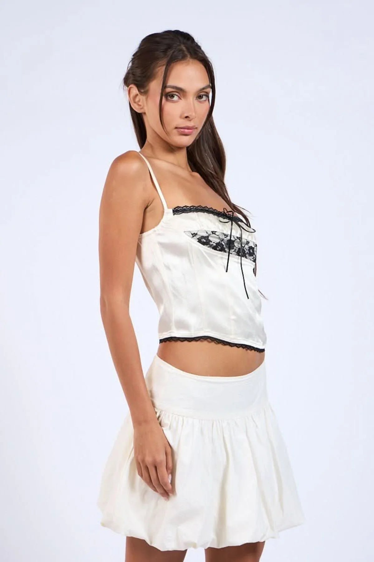 Emery White Satin Lace Cami Top