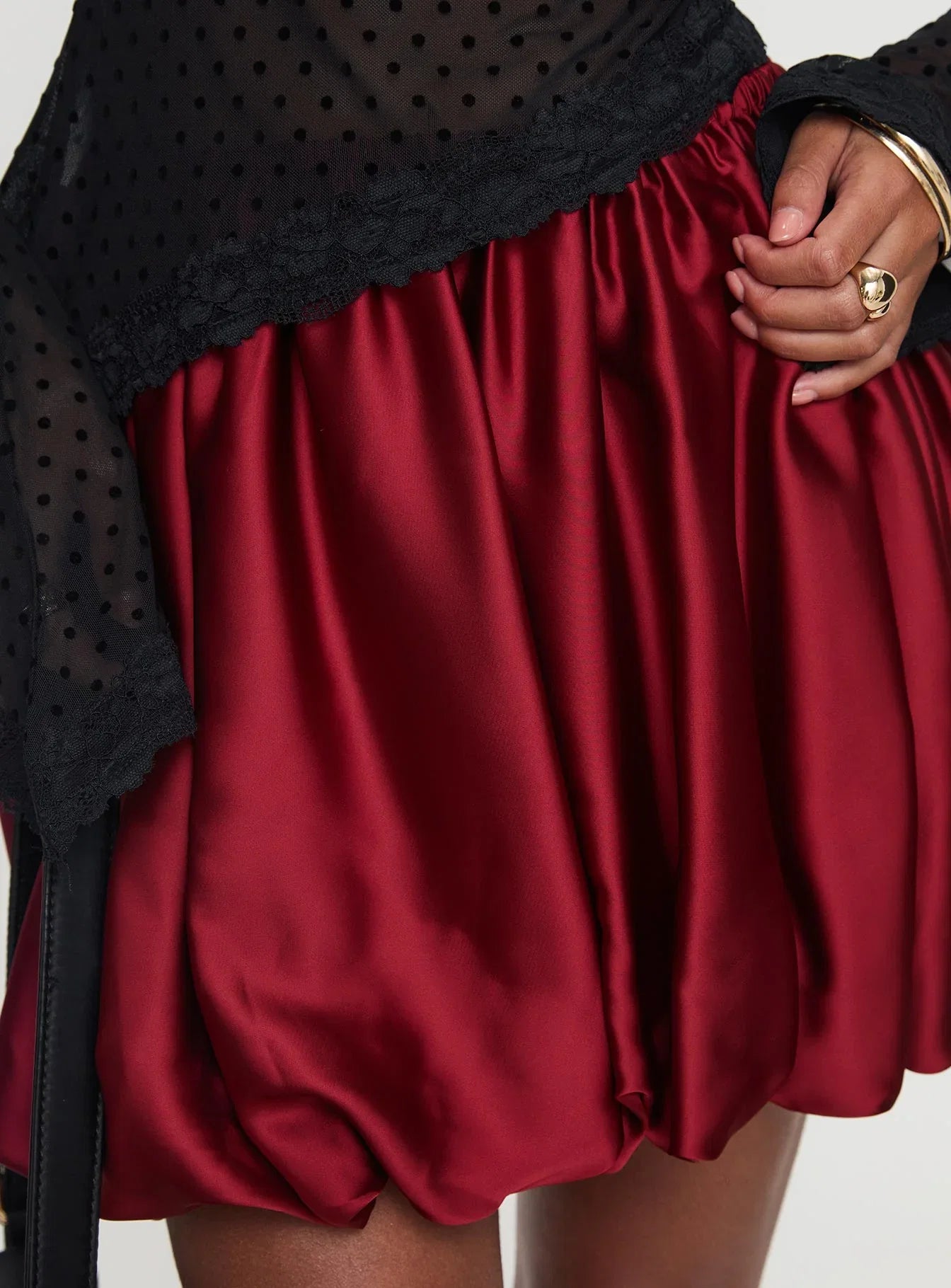 Rubee Bubble Hem Mini Skirt Red