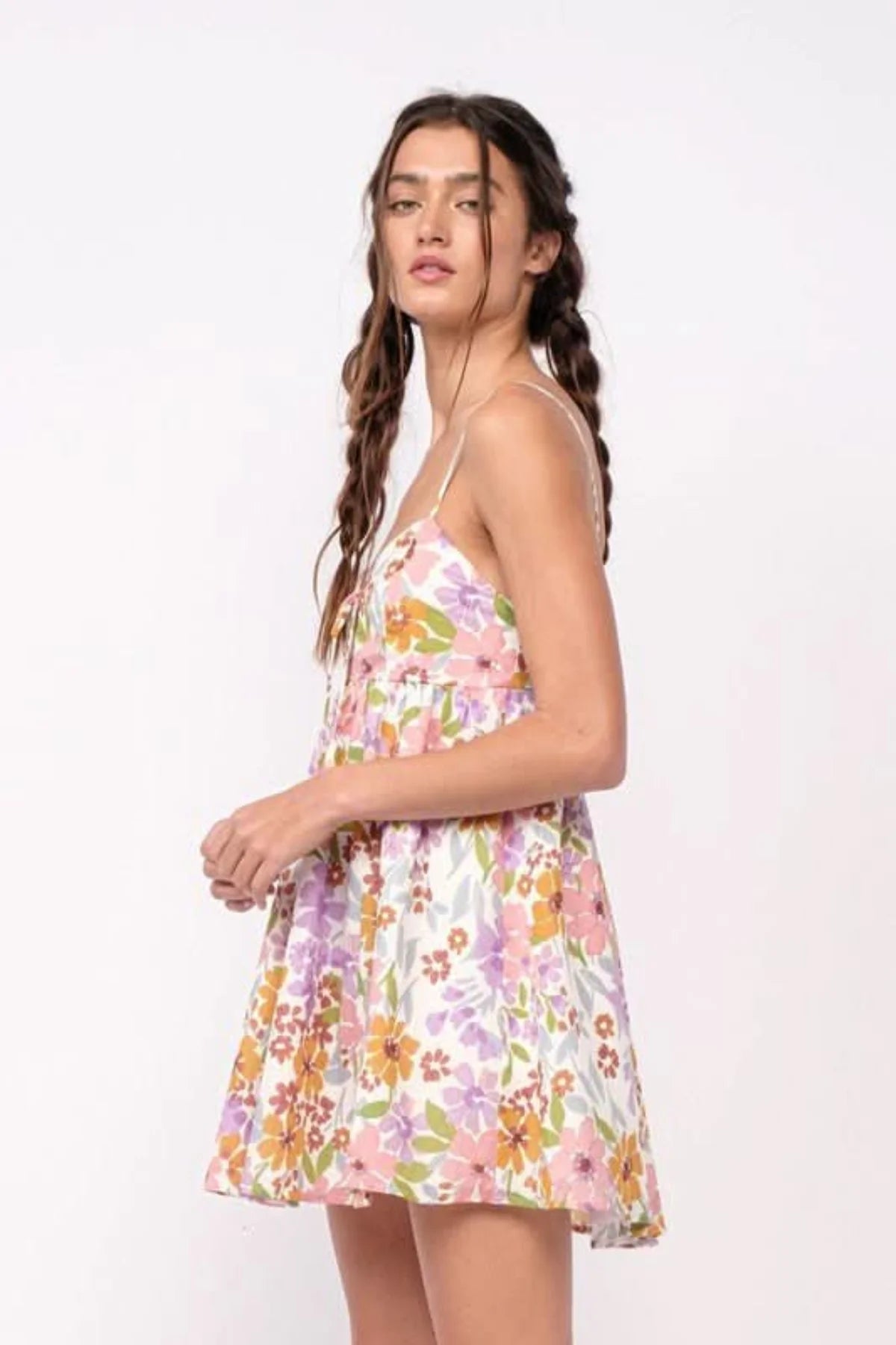 Andriana Lavender Floral Babydoll Cami Mini Dress