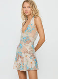 Anistyn Halter Mesh Mini Dress Leopard Floral