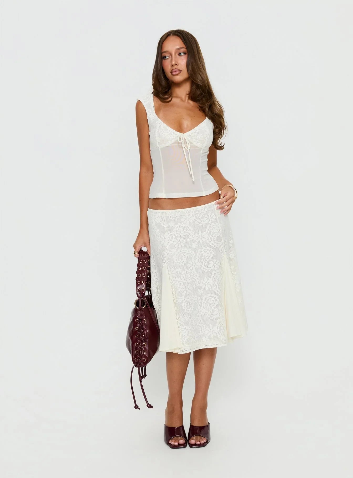 Quani Lace Midi Skirt Cream