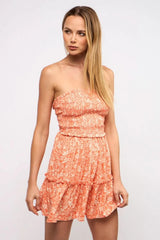 Alana Orange Floral Strapless Mini Dress