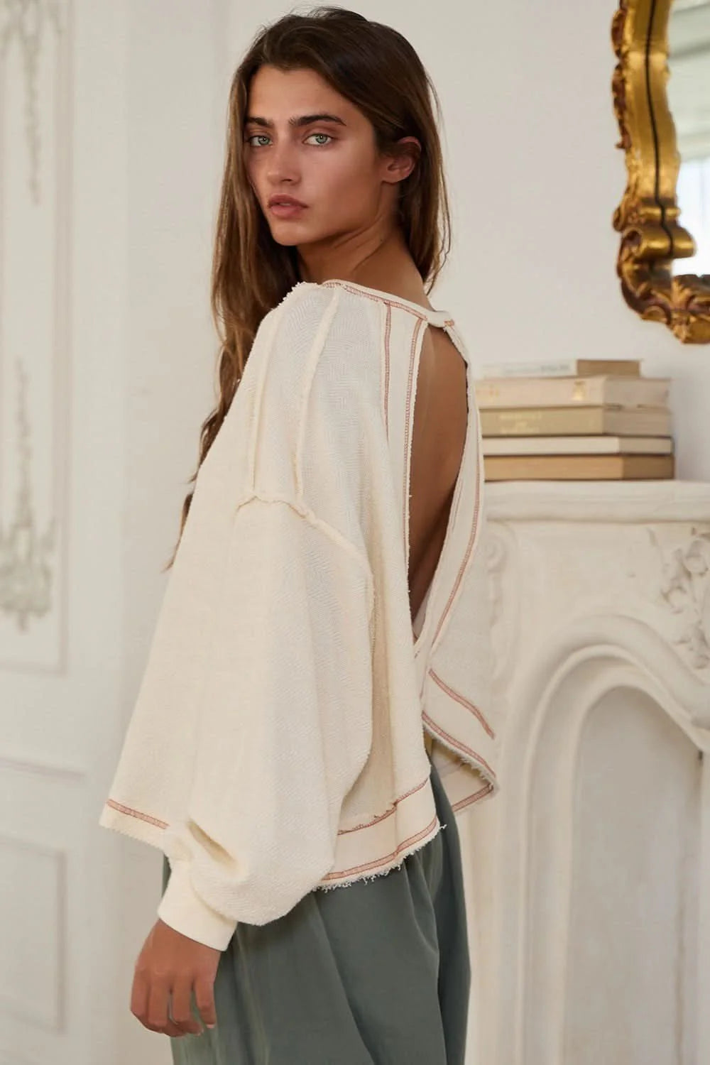 Libby Cream Open Back Long Sleeve Top
