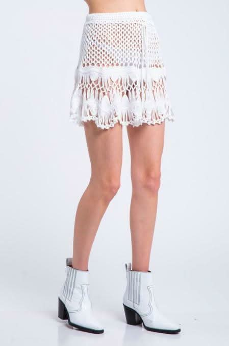 Golden Shores White Crochet Swim Cover Up Mini Skirt