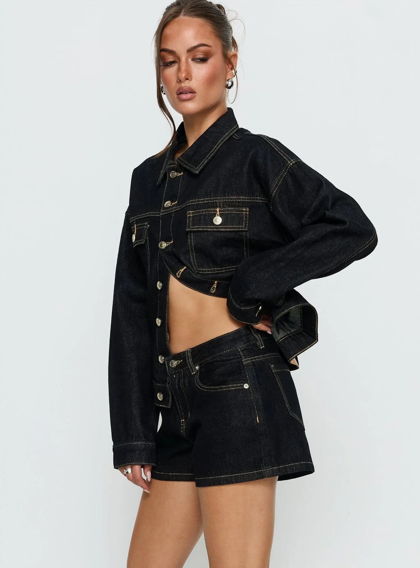 Mackenza Mid Rise Denim Shorts Raw Denim