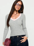 Vanita V Neck Long Sleeve Top Grey Pink