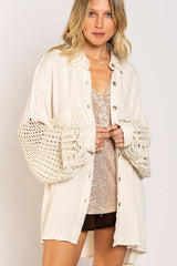 Lesley Beige Crochet Sleeve Shacket