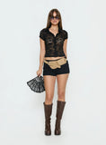 Daveney Lace Short Sleeve Collared Top Black