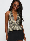 Perpetua Halter Neck Top Brown Black Check