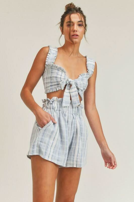 Beach House Blue and White Striped Two Piece Romper