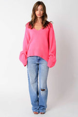 Leila Pink V Neck Oversized Sweater