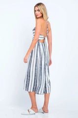 Mia White and Black Striped Print Cutout Culotte Jumpsuit