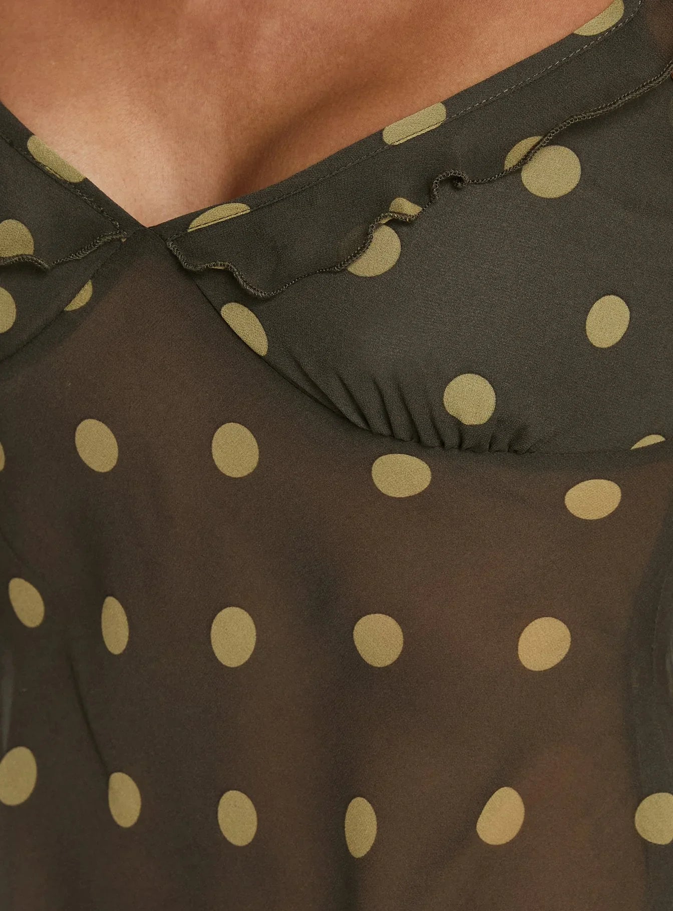 Zayliah Frill Detail Top Green Polka