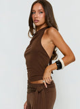 Katiana High Neck Cowl Top Brown