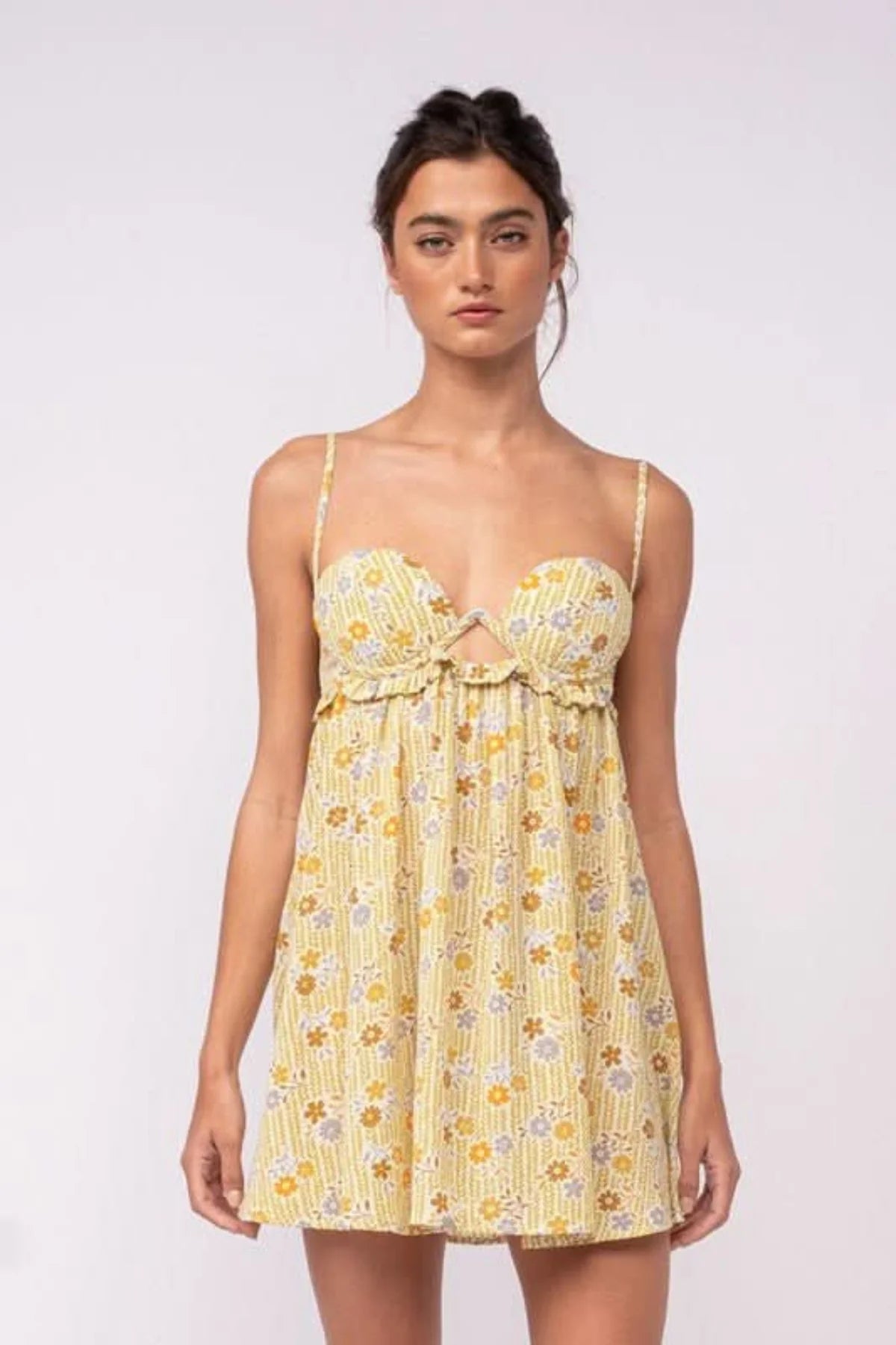 Drew Olive Floral Babydoll Cami Mini Dress
