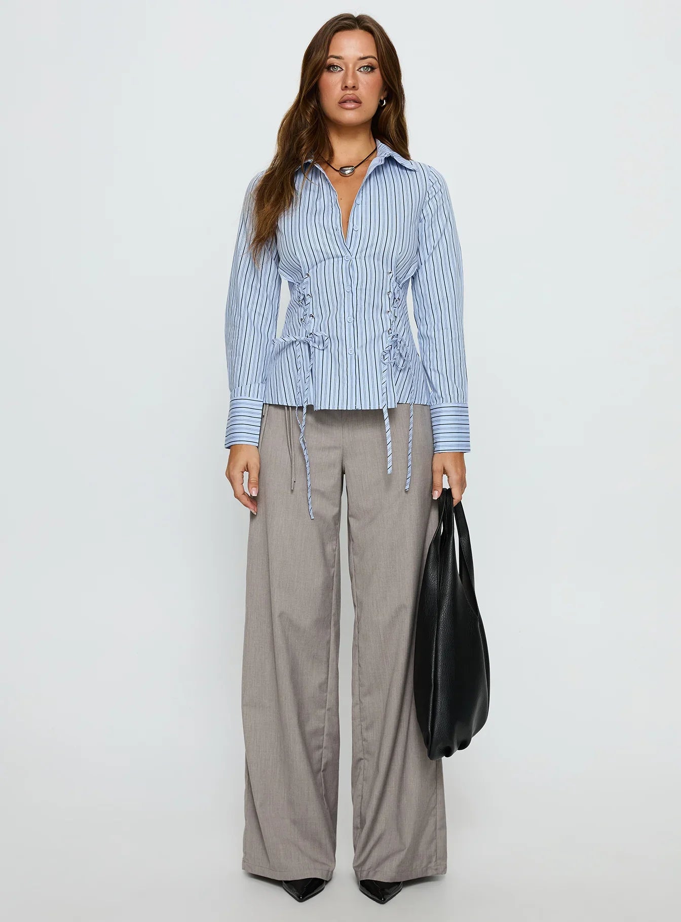 Sunisa Tie Detail Long Sleeve Top Blue Stripe