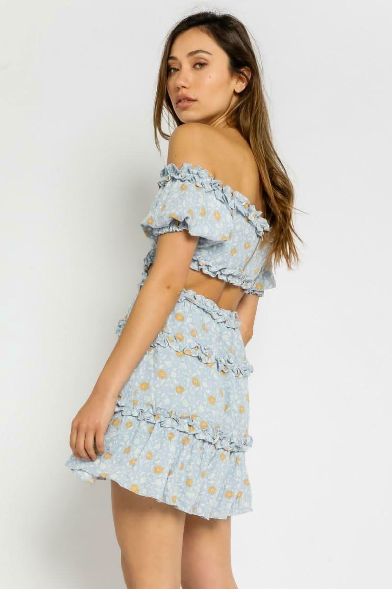 Maya Blue Floral Off the Shoulder Mini Dress