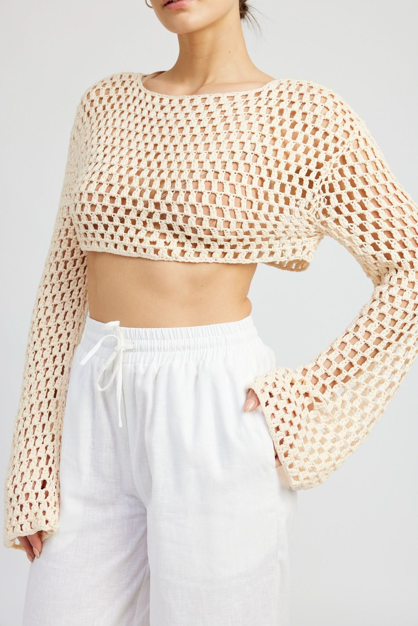 Gracie Ivory Crochet Cropped Sweater