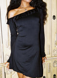 Bewitched Long Sleeve One Shoulder Mini Dress Black