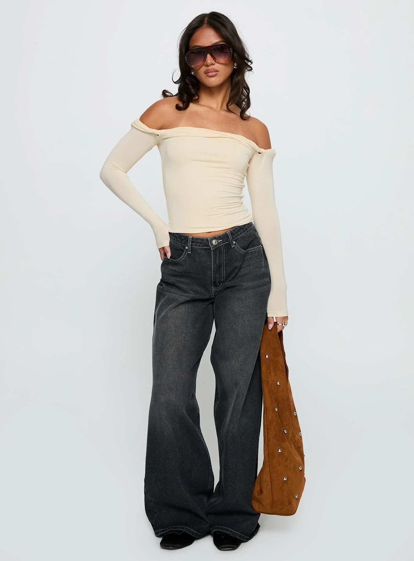 Naylor Mid Rise Wide Leg Jeans Grey Wash