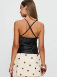 Sizzling Tie Detail Satin Top Black