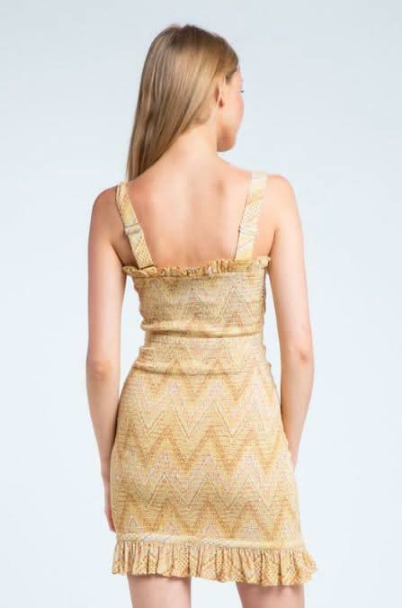 Ligia Yellow Chevron Print Smocked Mini Dress