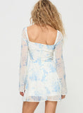 Robertstone Long Sleeve Mini Dress White Blue Floral