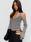 Novelia Halter Long Sleeve Top Black Grey