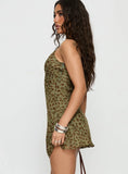 Ailyn V neck Mini Dress Green Leopard