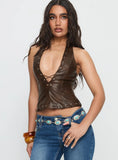 Captivated Faux Leather Halter Top Chocolate