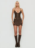 Venessa Faux Leather Mini Skirt Brown