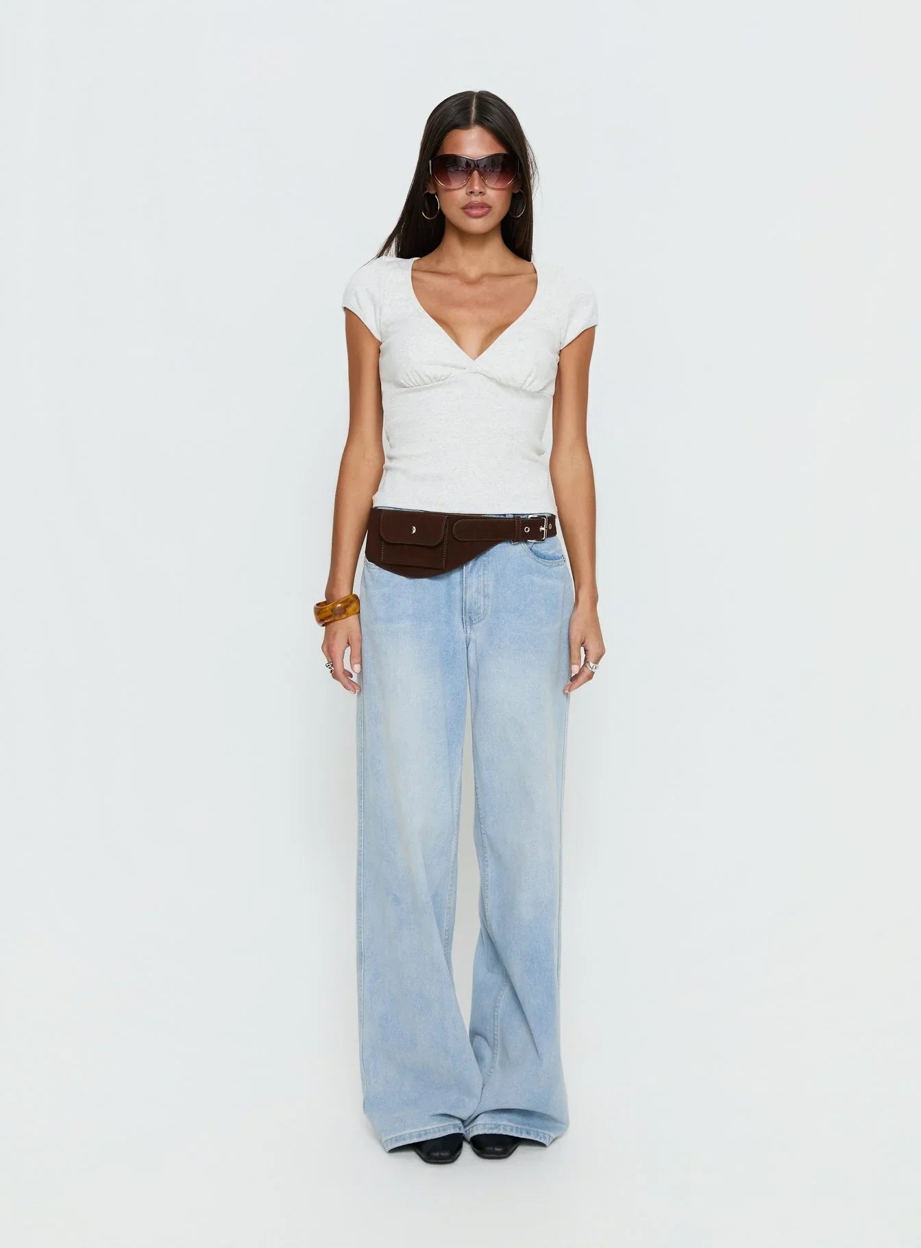Baseline Cross Over Cap Sleeve Top Grey Marle