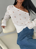 Harvy Off Shoulder Knit Sweater White Polka