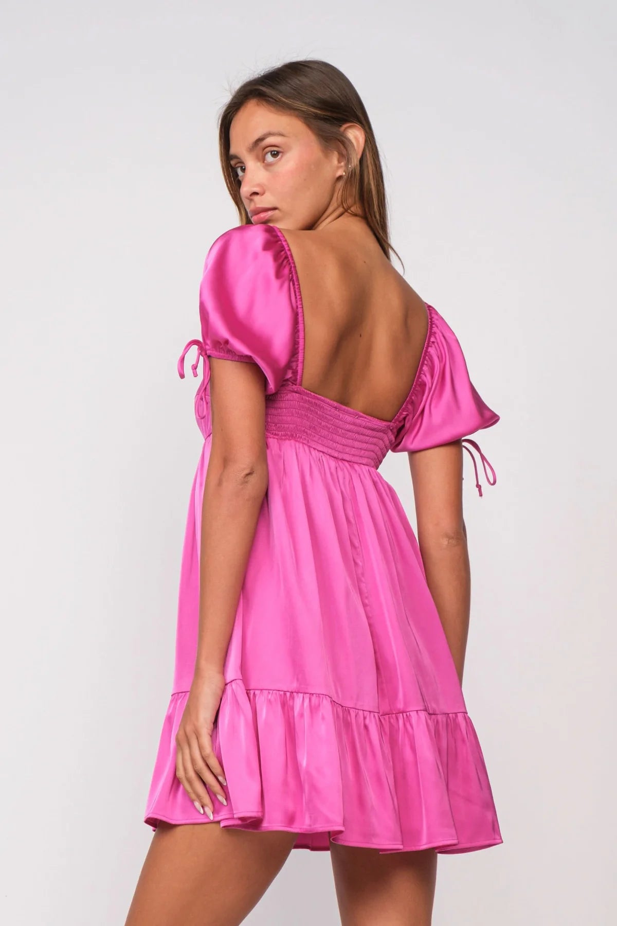 Addison Pink Puff Sleeve Mini Dress