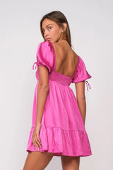 Addison Pink Puff Sleeve Mini Dress