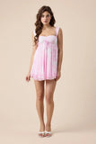 Layla White Pink Floral Toile Babydoll Mini Dress