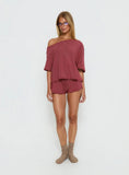 Sugar Surge Off Shoulder Sleep Top Cherry Stripe