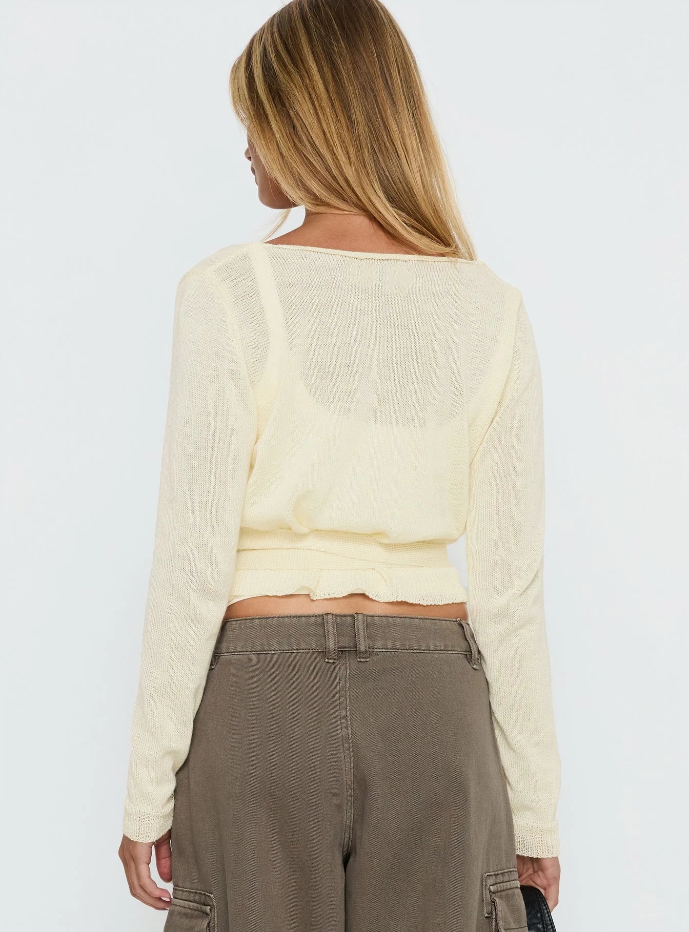 Tonee Sheer Wrap Knit Cardigan Butter Cream