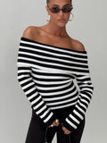 Danyel Off The Shoulder Sweater Black White Stripe