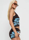 Surfer Girl Knit Halter Top Brown Blue