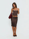 Somani Satin Midi Skirt Brown / Pink Polka Dot