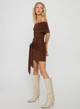 Island Girl Tie Skirt Mini Dress Brown