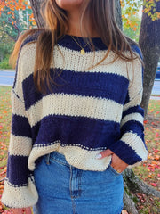 Poppy Navy and Cream Striped Oversized Sweater
