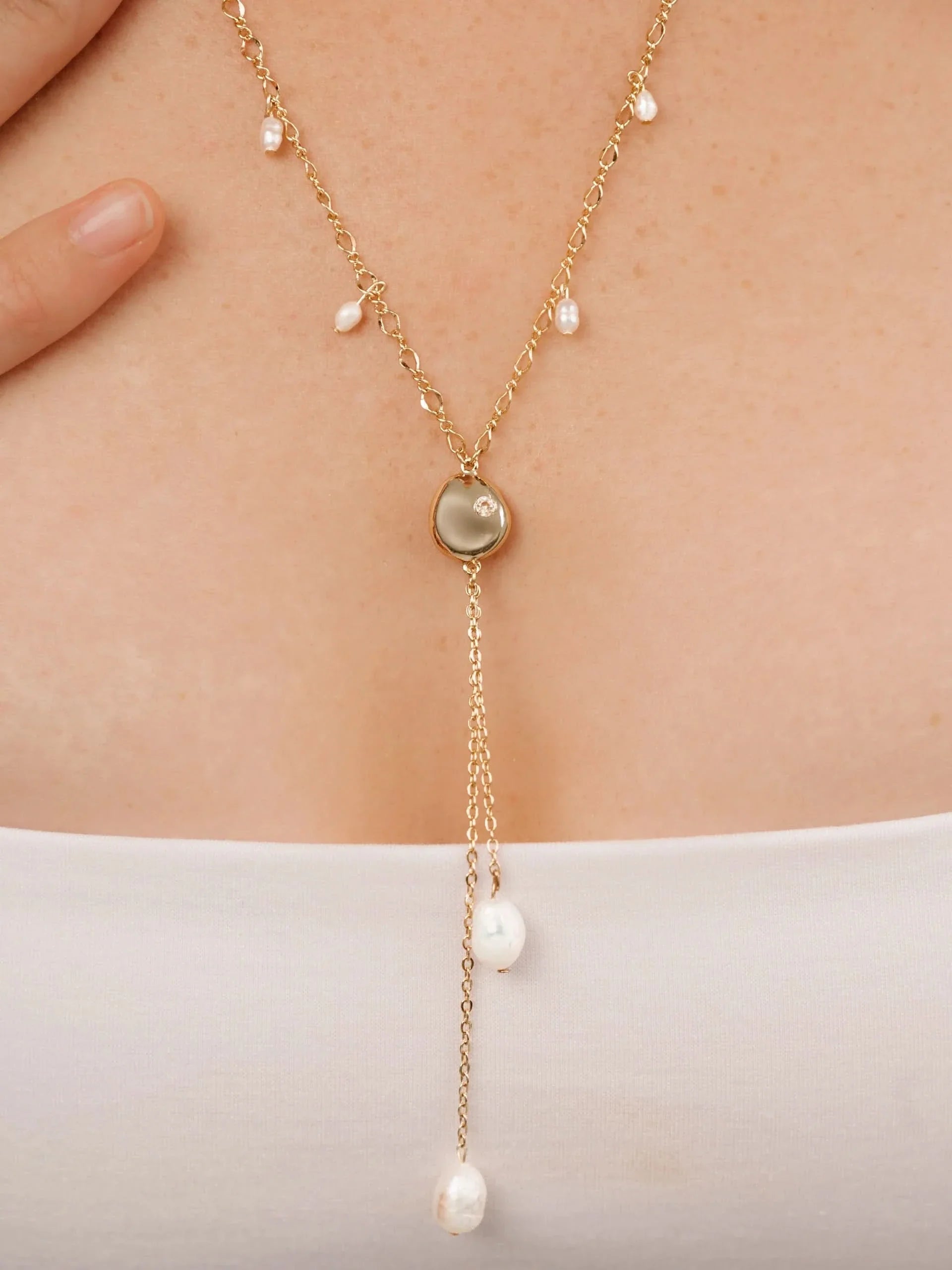 Ettika Pebble and Freshwater Pearl Lariat Necklace