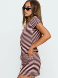 Settle Down Baby Tee Pink / Brown Stripe