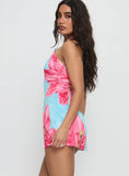 Gardens Of Eden Halter Mini Dress Blue Pink Floral