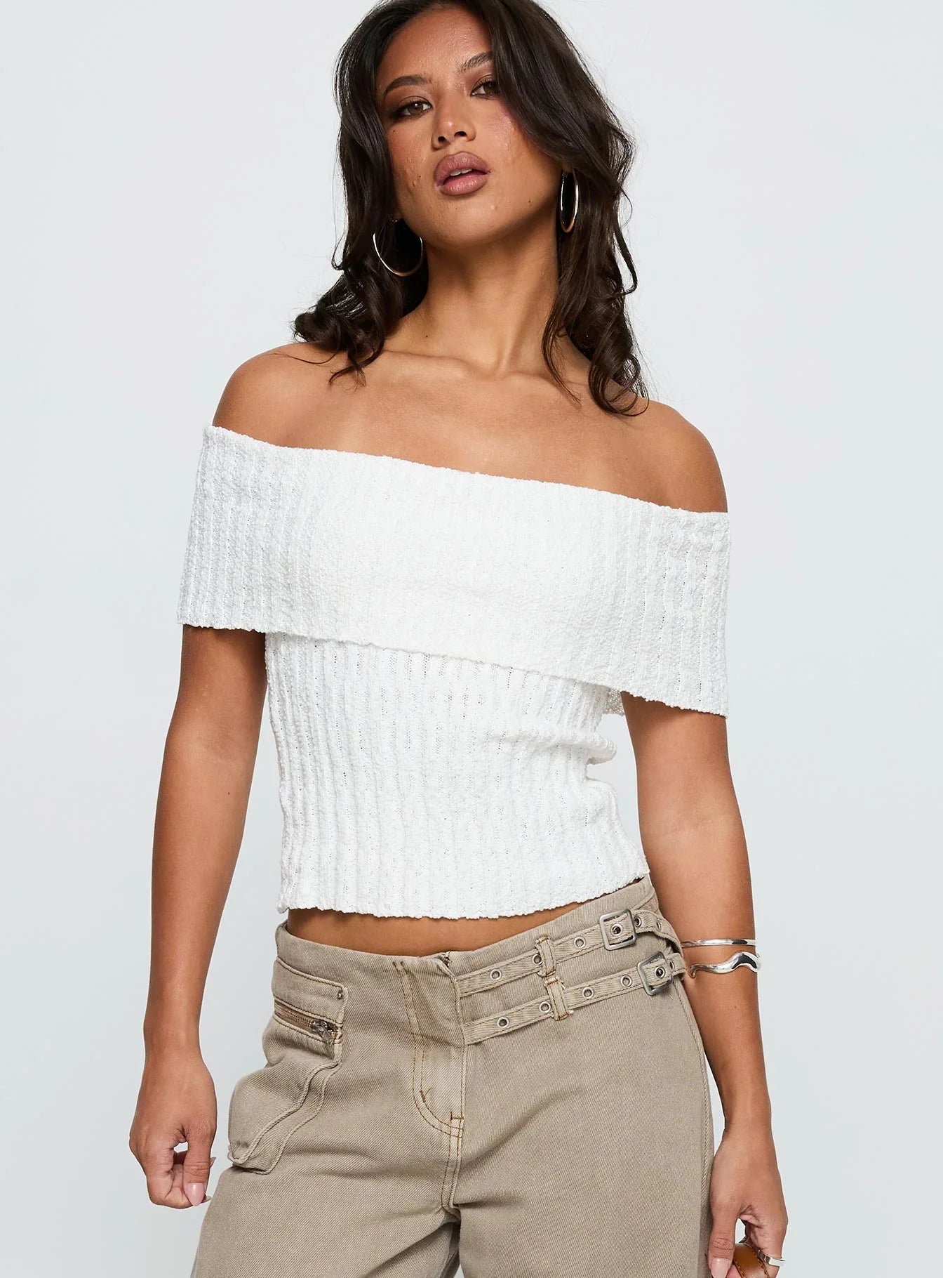Murmur Off Shoulder Top White